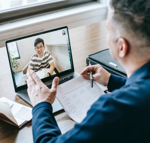 Men in virtual meeting